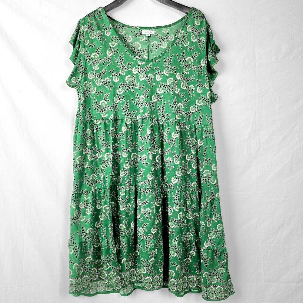 Max Studio 3X Green Floral Tiered Ruffle Sleeve Dress - Picture 3 of 8
